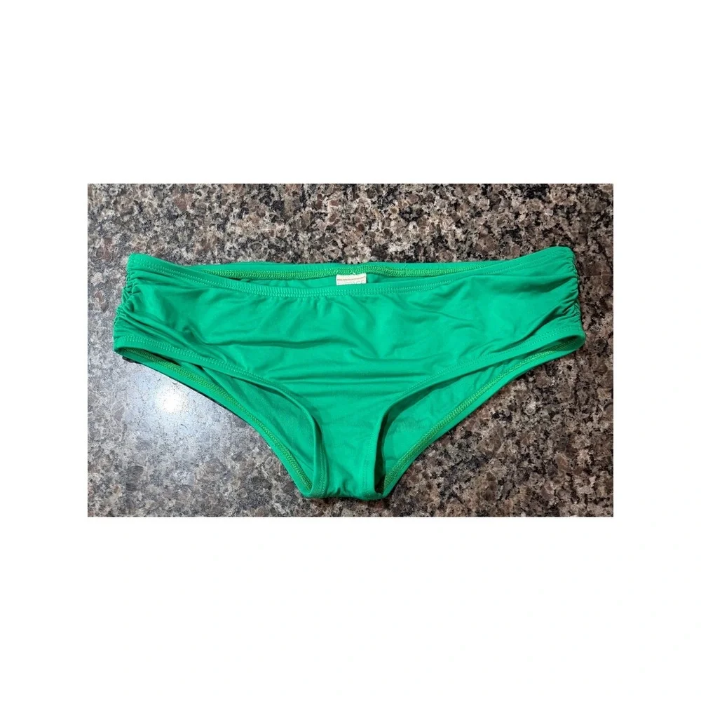 L*Space Green Bikini Bottom Solid Ruched Back Swimwear Large Made in USA